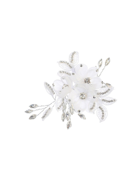 Girls White Glitter Flower Embellished Special Occasion Bridal Hair Pin - SophiasStyle.com